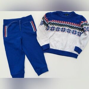 Janie and Jack fair isle sweater and matching blue joggers